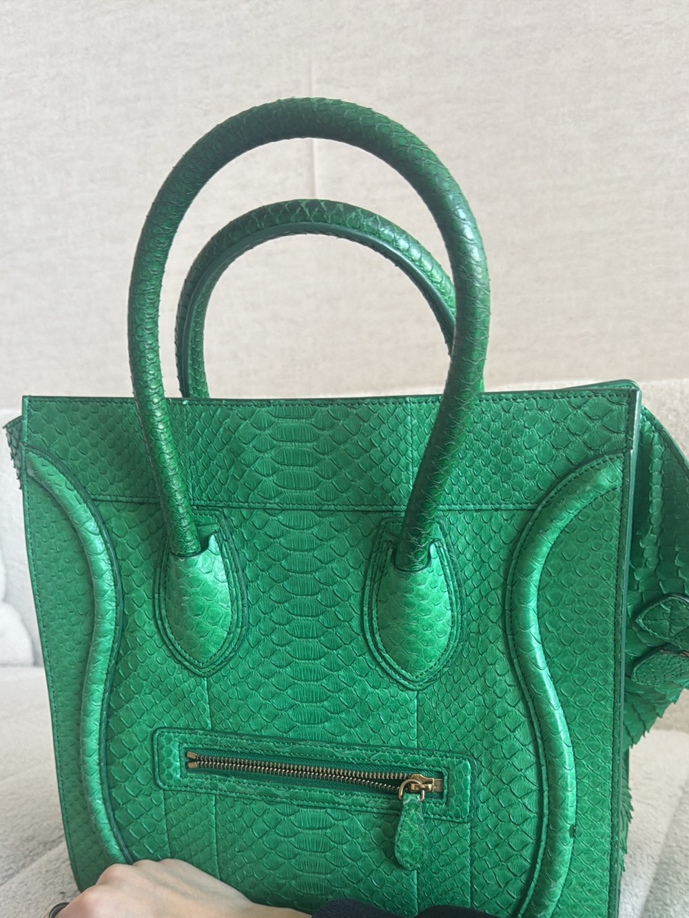 Celine Green Python-Embossed Top-Handle Tote - Picture 5 of 5
